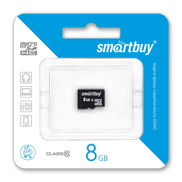 Карта памяти MicroSDHC  8GB Smartbuy class10 без адаптера